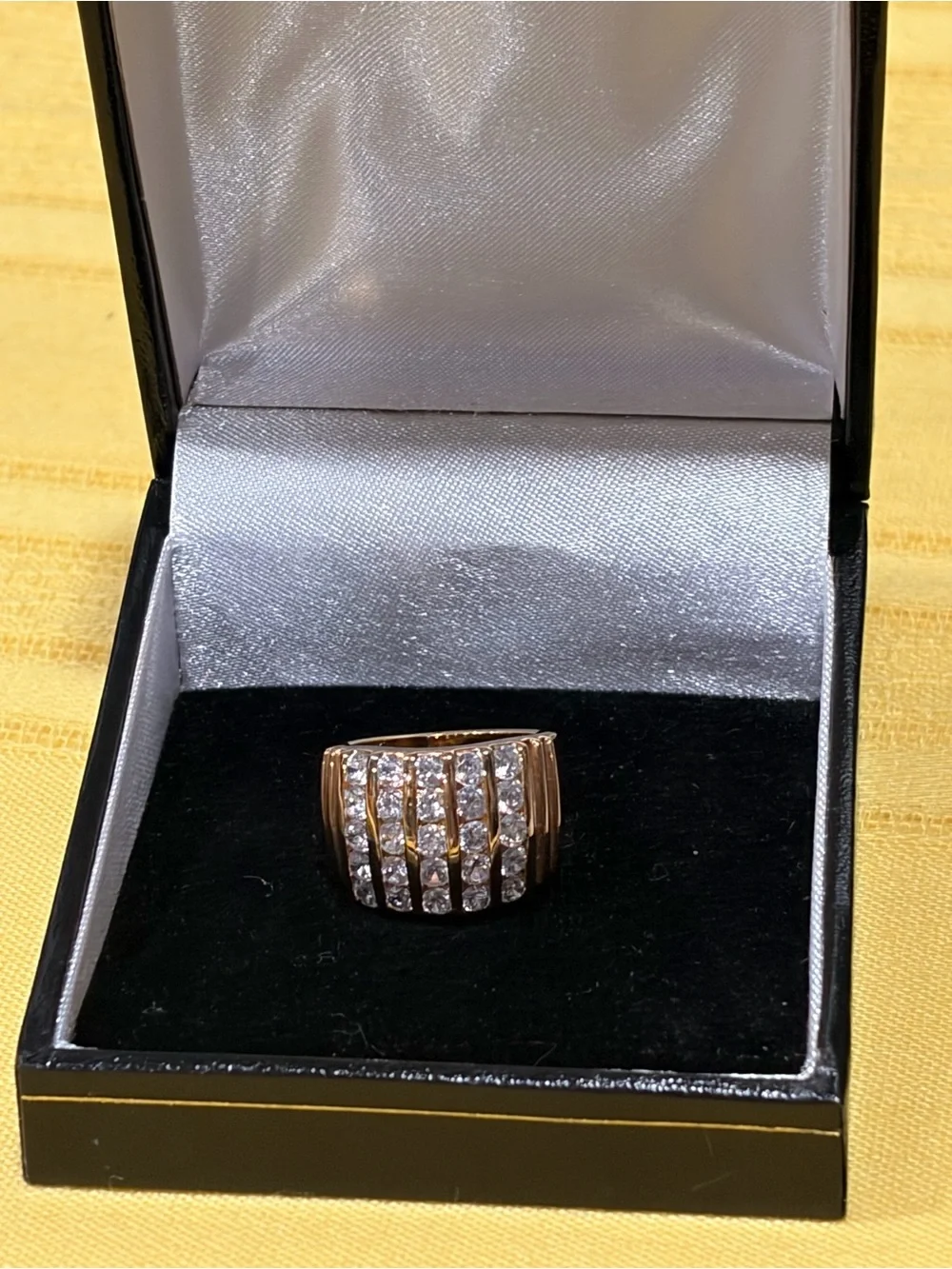 Vintage Seta Gold Tone Multi Row Pave Wide Statement Cocktail Band Ring Boxed